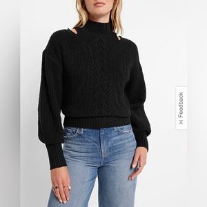 EXPRESS CABLE KNIT TURTLENECK SHOULDER CUTOUT SWEATER
